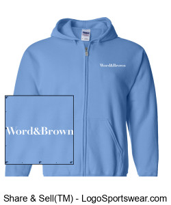 Word and Brown Zip Up Hoodie - Light Blue Design Zoom